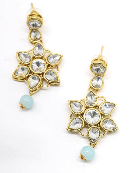 Women's Sky Blue And Regular Pearl Authentic Necklace With Earrings! - Odette