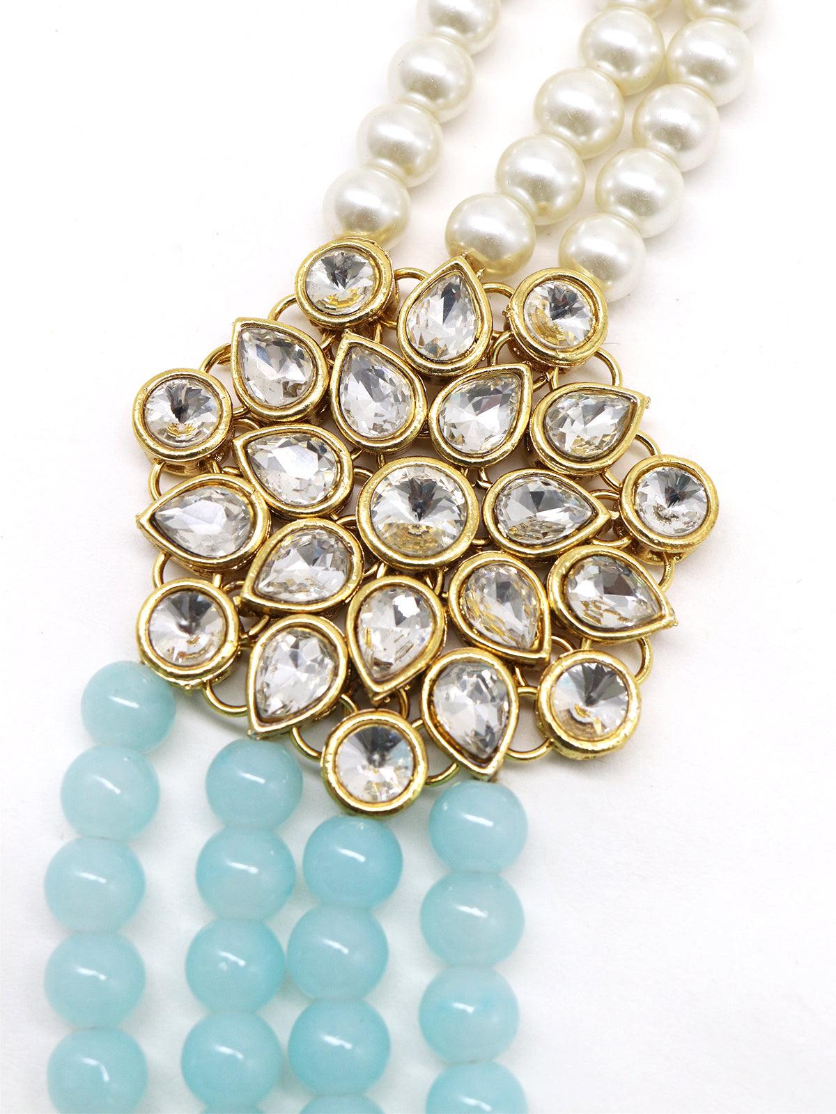 Women's Sky Blue And Regular Pearl Authentic Necklace With Earrings! - Odette