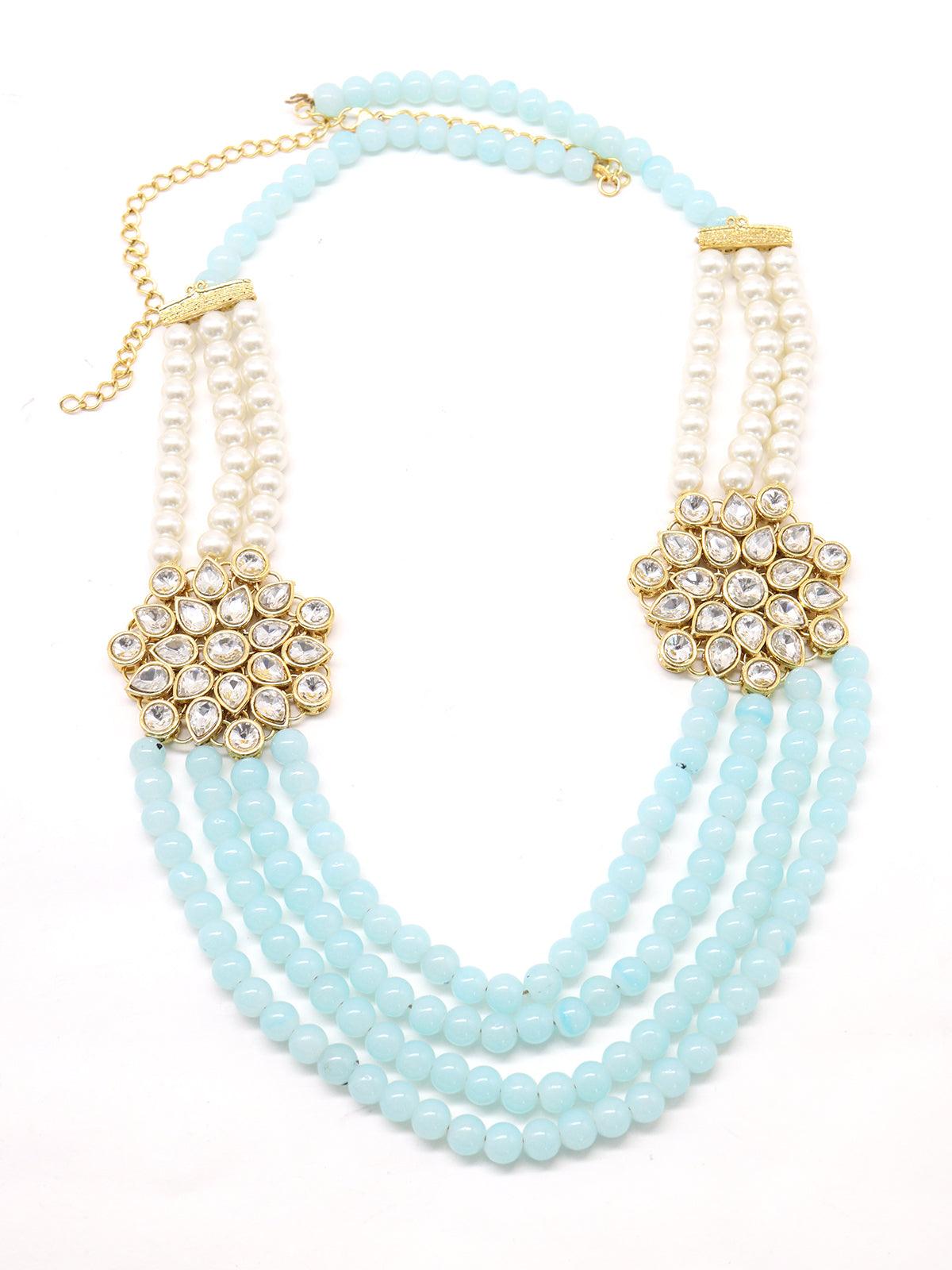 Women's Sky Blue And Regular Pearl Authentic Necklace With Earrings! - Odette