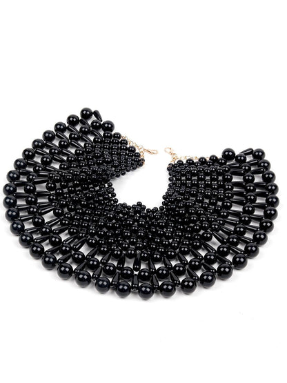 Women's Spread Of Black Beaded Collar Necklace - Odette