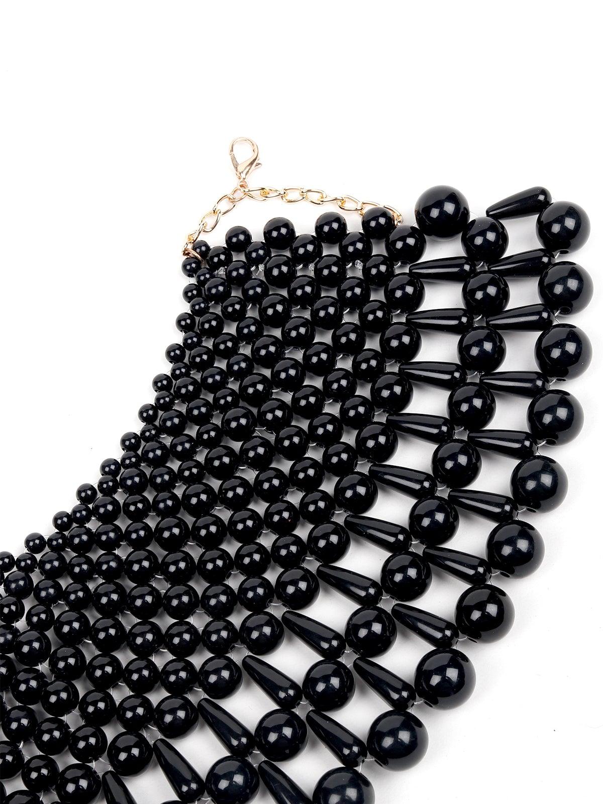 Women's Spread Of Black Beaded Collar Necklace - Odette