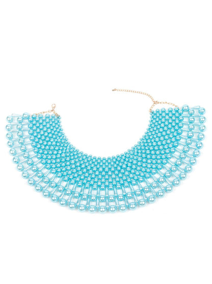 Women's Spread Of Sea Blue Beaded Collar Necklace - Odette