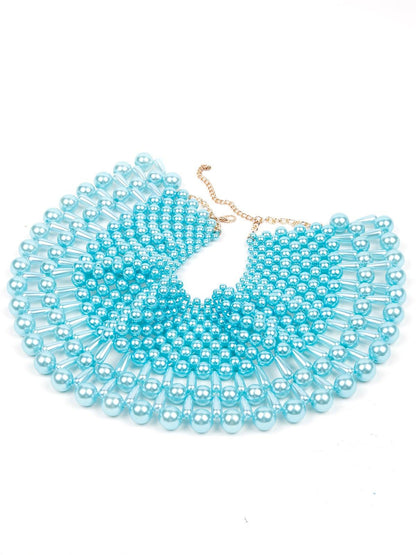 Women's Spread Of Sea Blue Beaded Collar Necklace - Odette