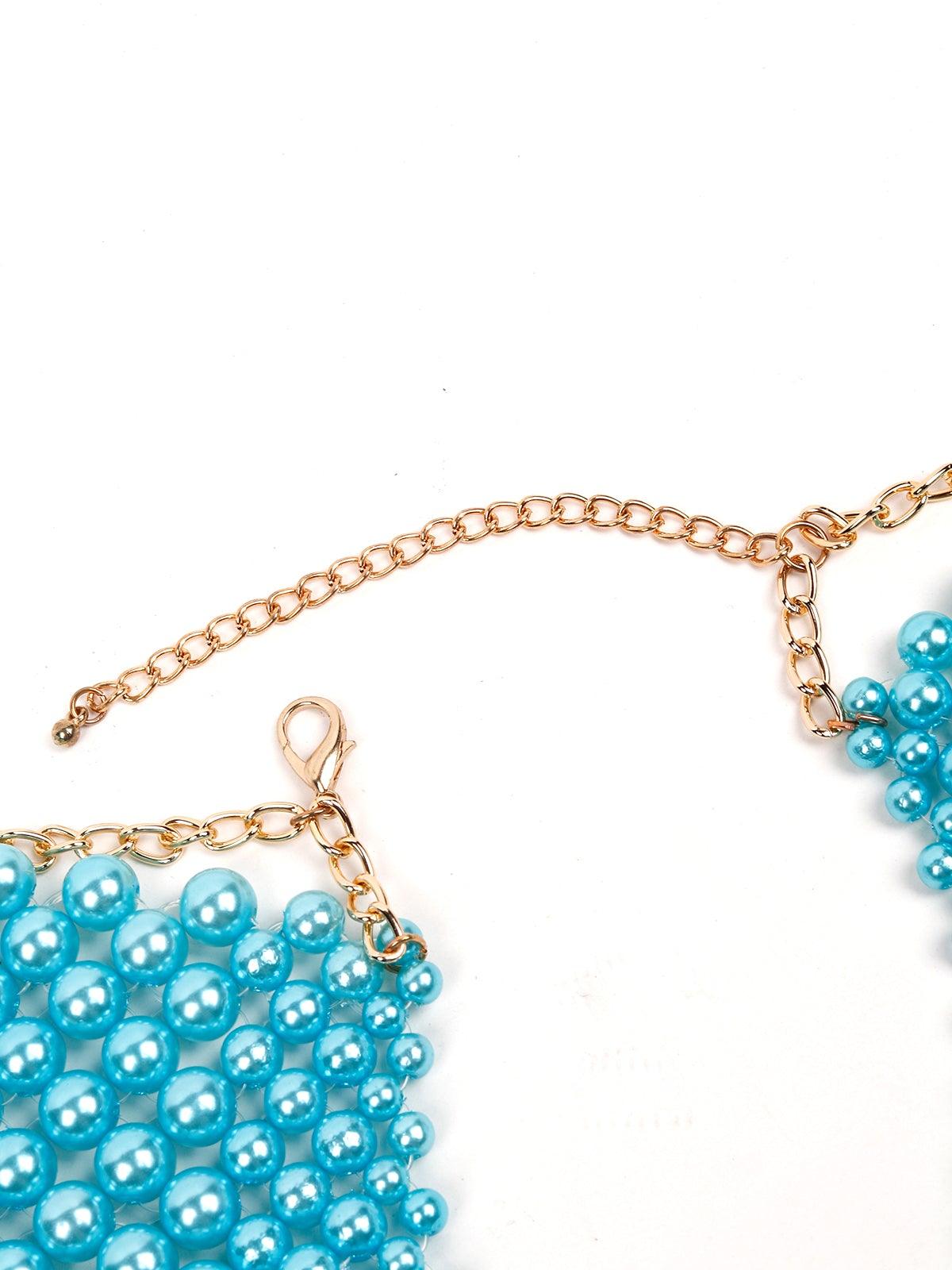 Women's Spread Of Sea Blue Beaded Collar Necklace - Odette