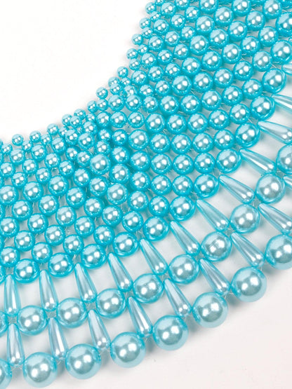 Women's Spread Of Sea Blue Beaded Collar Necklace - Odette