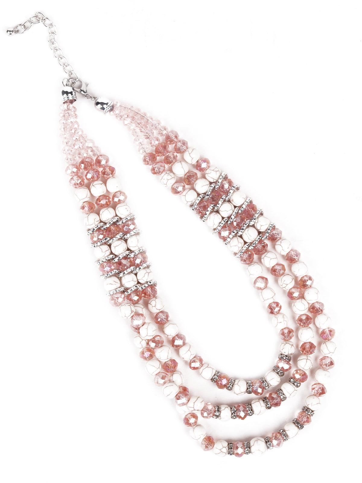 Women's Stunning Artificial Peach Beaded Layered Necklace - Odette