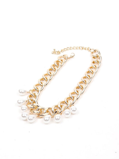 Women's Stunning Interlinked Gold Chain With White Stones Embedded. - Odette