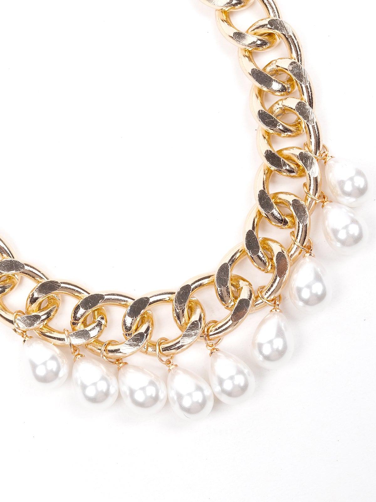 Women's Stunning Interlinked Gold Chain With White Stones Embedded. - Odette