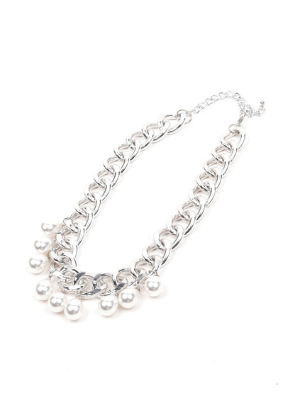 Women's Stunning Interlinked Silver Chain With White Stones Embedded. - Odette