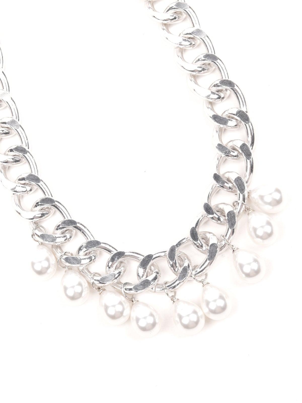 Women's Stunning Interlinked Silver Chain With White Stones Embedded. - Odette