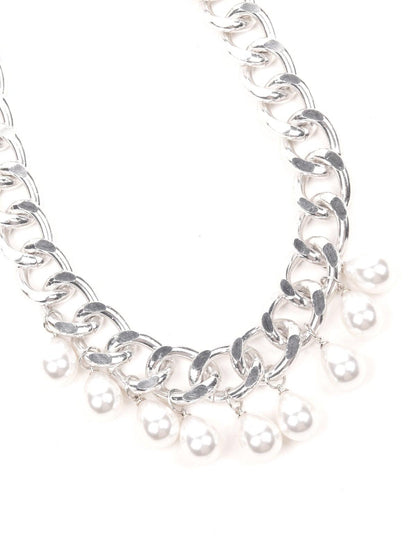 Women's Stunning Interlinked Silver Chain With White Stones Embedded. - Odette