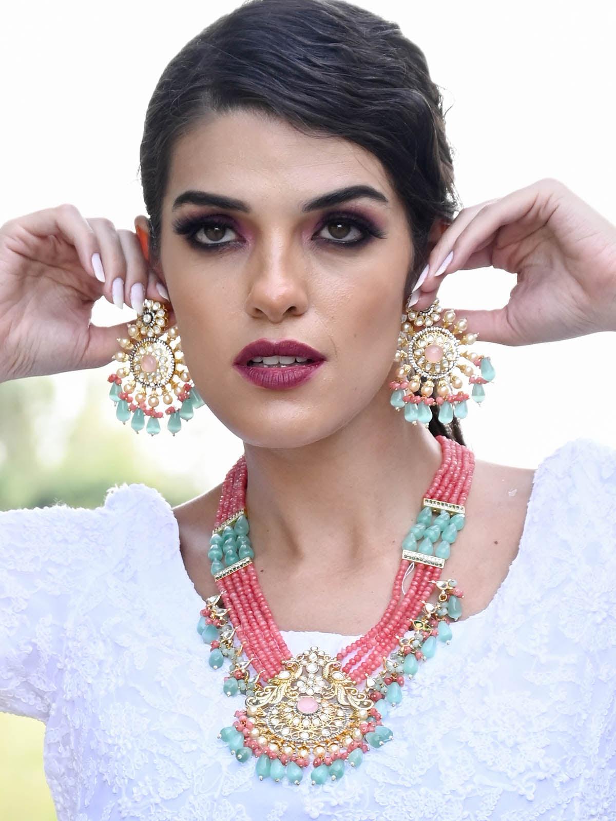 Women's Stunning Pink & Green Necklace Set For Women - Odette