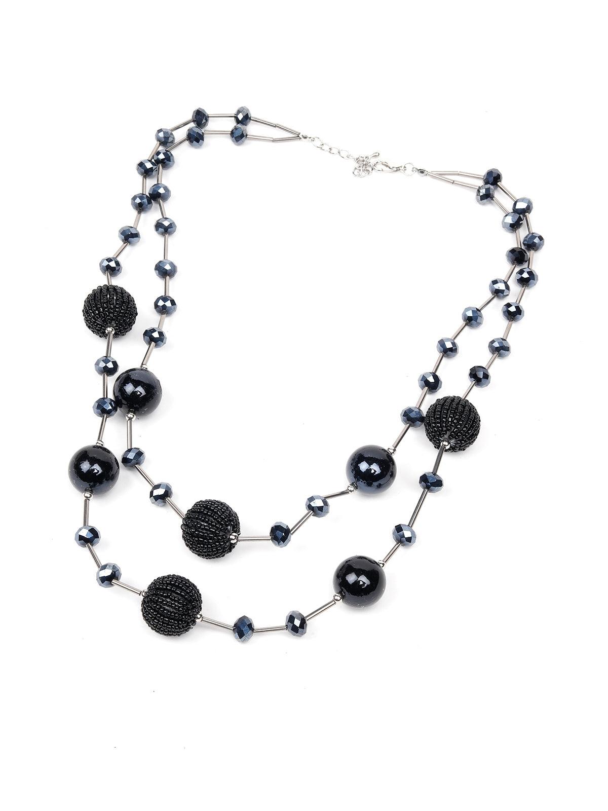 Women's The Glossy Black Beaded Statement Necklace G - Odette