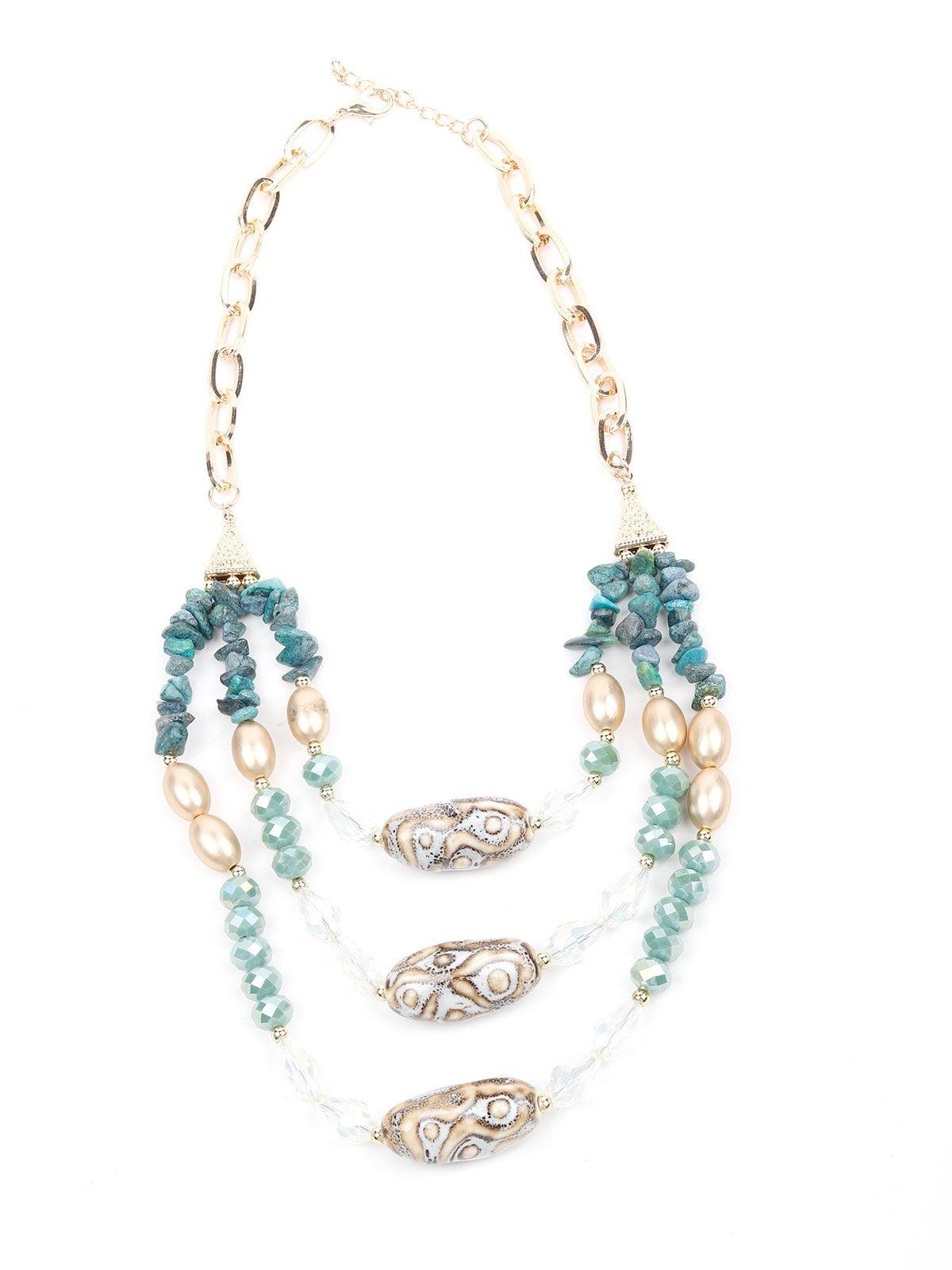 Women's Three-Layered Blue Stone Embellished Necklace - Odette