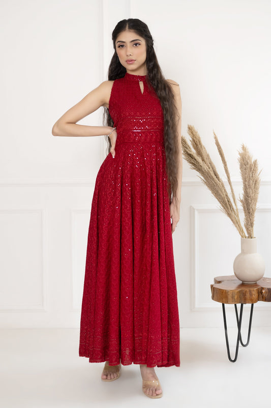 Women's Red Embroidered Dress