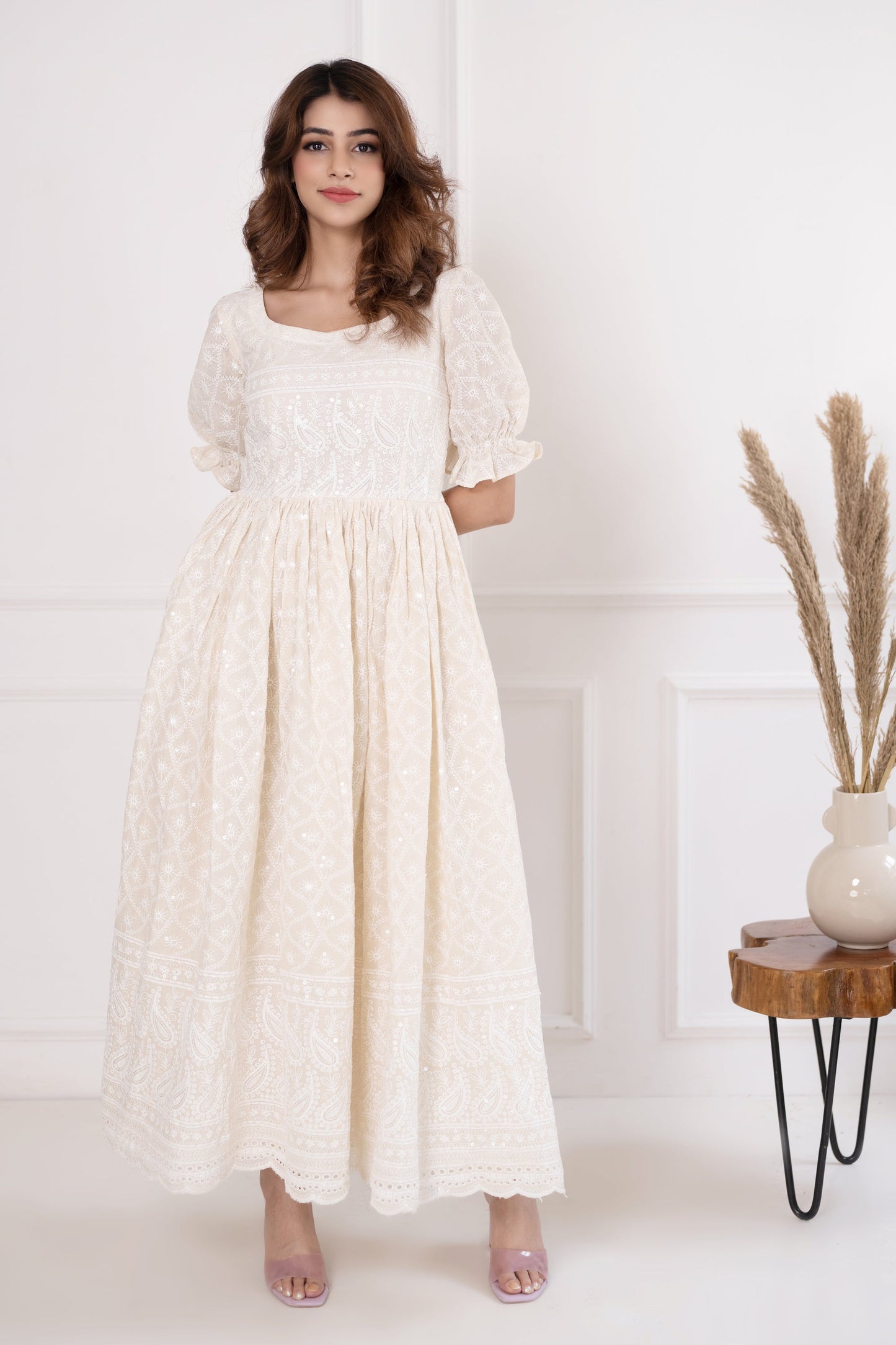 Women's White Embroidered Dress