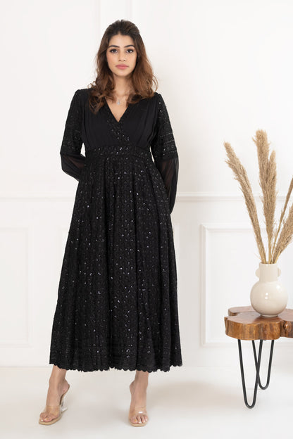 Women's Black Embroidered Dress