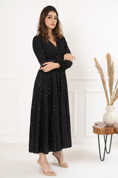 Women's Black Embroidered Dress