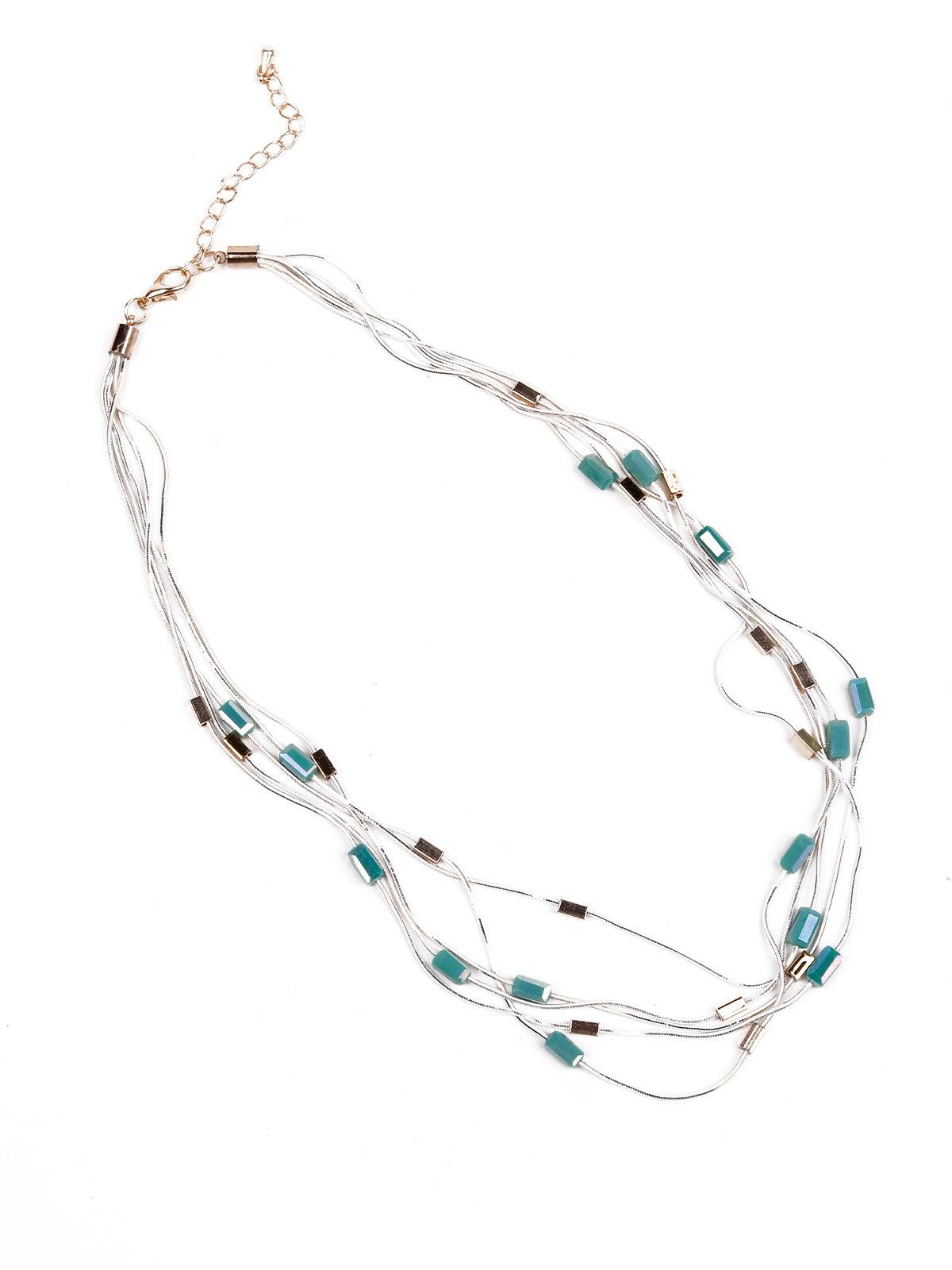 Women's Whimsical Blue Beaded Metallic Necklace - Odette