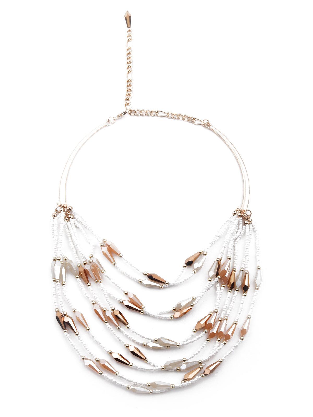 Women's White And Gold Layered Statement Necklace - Odette