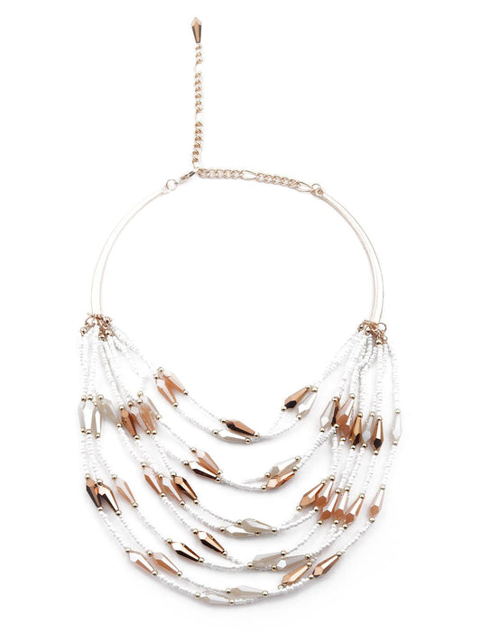 Women's White And Gold Layered Statement Necklace - Odette