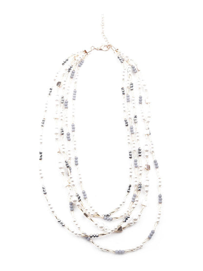 Women's White Multerlayered Statement Necklace - Odette