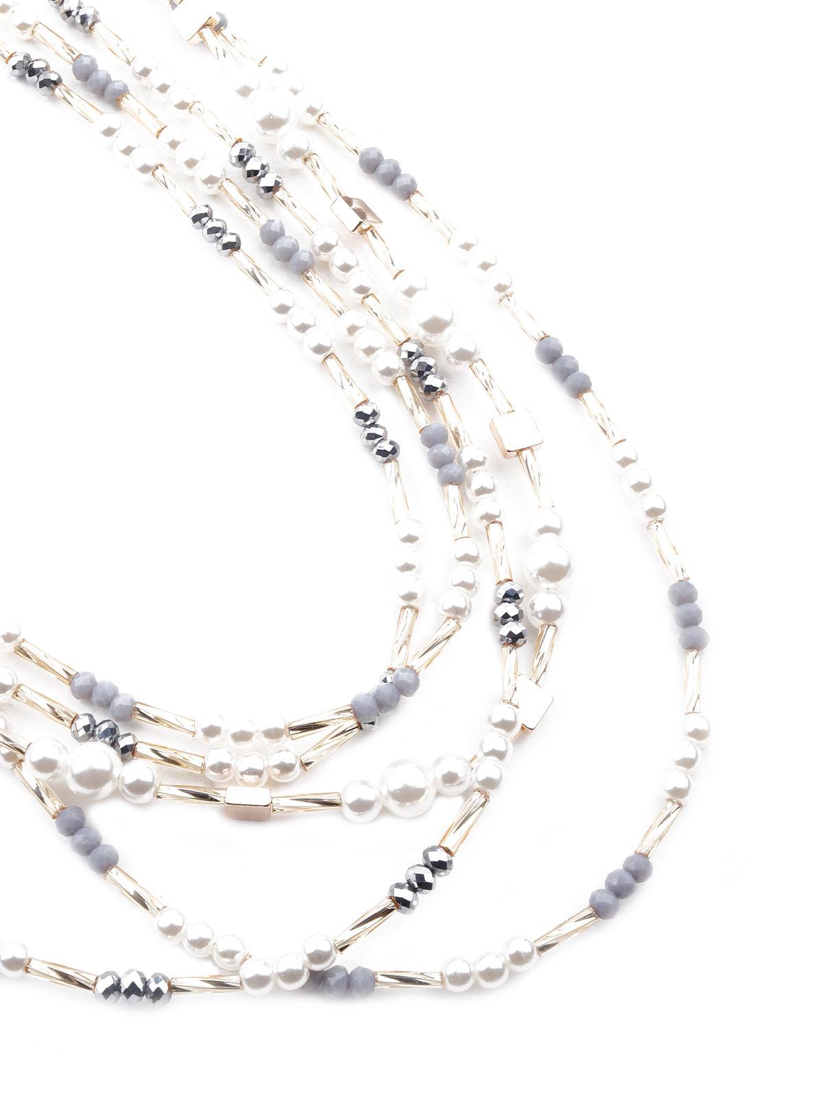 Women's White Multerlayered Statement Necklace - Odette