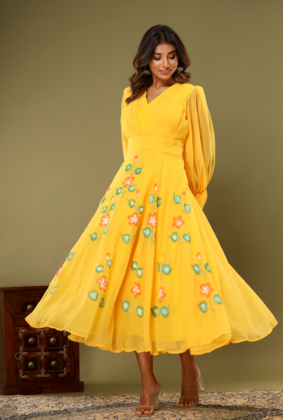 Women's Yellow Hand Painted Gown