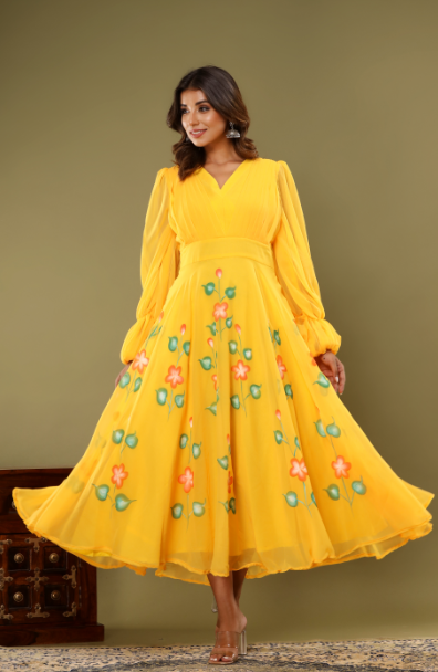 Women's Yellow Hand Painted Gown