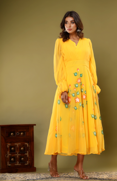 Women's Yellow Hand Painted Gown