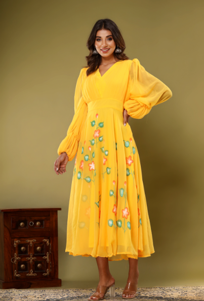 Women's Yellow Hand Painted Gown